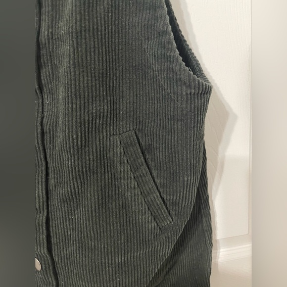 Dark Green Corduroy Overall Dress with Pockets - Picture 2 of 4